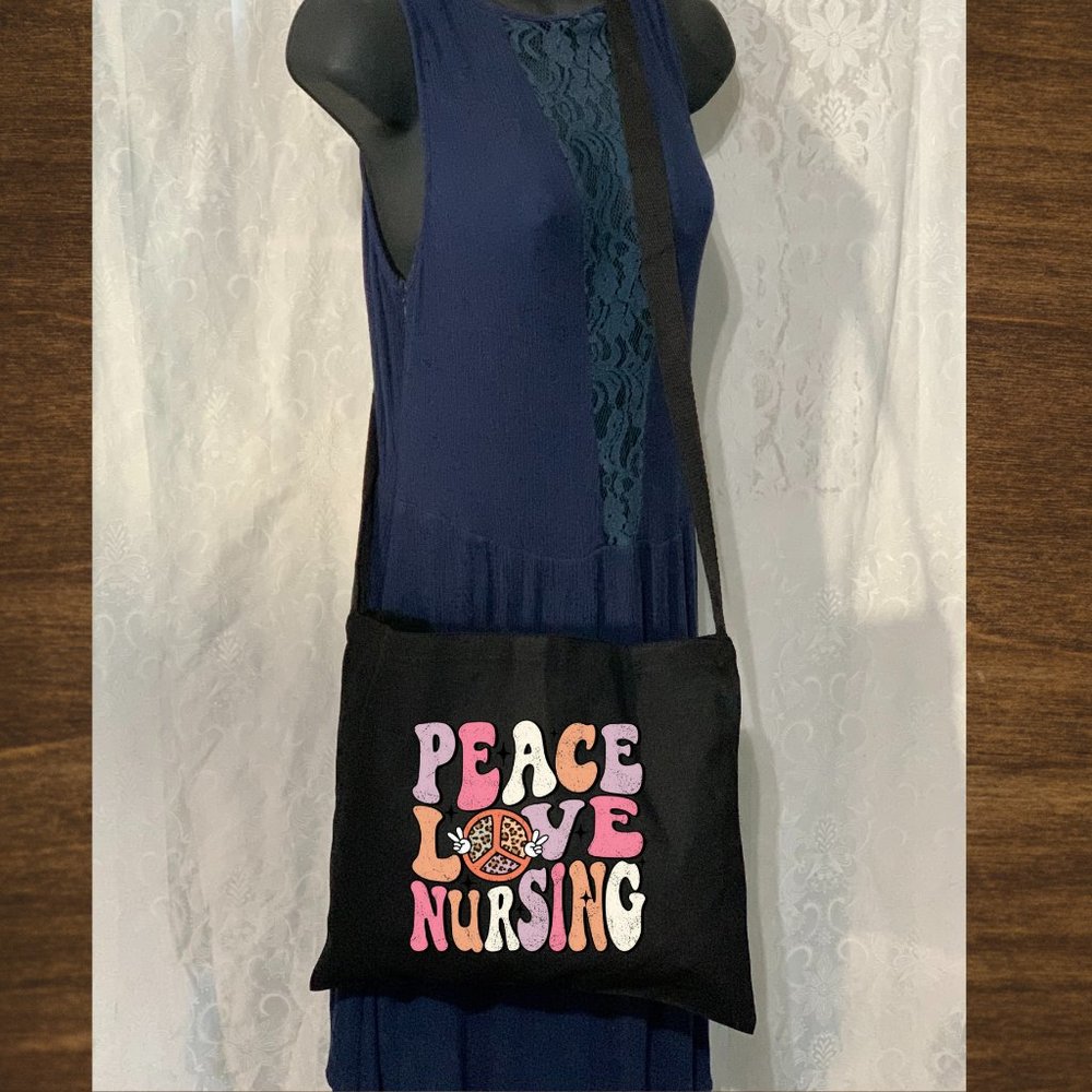 Peace Love Nursing Cotton Canvas Crossbody Messenger Tote Bag